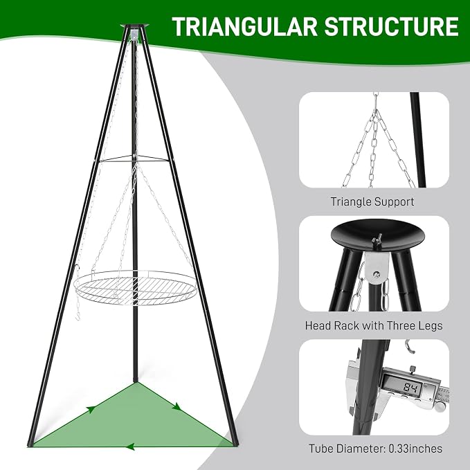 Outvita Campfire Tripod Grill, Adjustable Height BBQ Grill Grate - Image 3