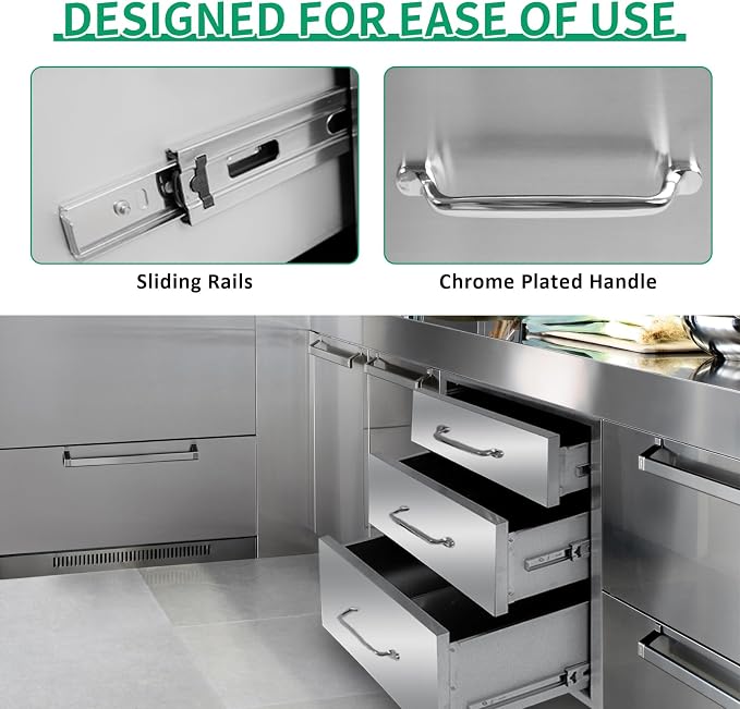 Outdoor Kitchen Drawers 14" W x 21" H x 23" D Stainless Steel Triple Drawers - Image 4