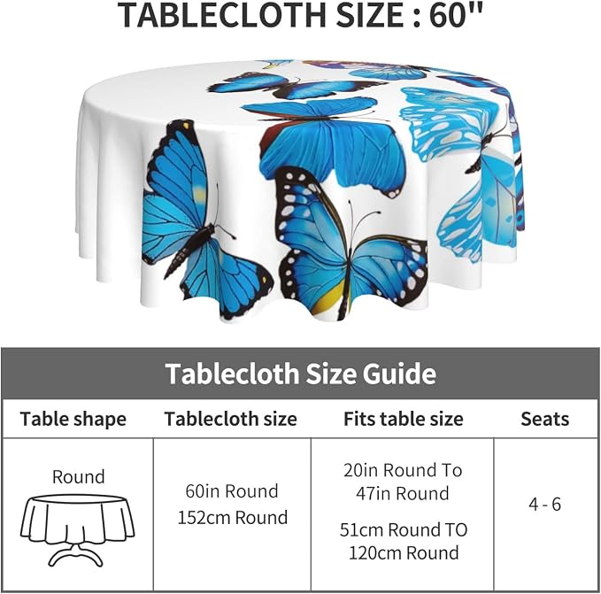 Bule Butterfly Round Tablecloth Beautiful - Image 5