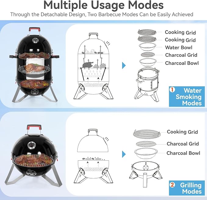 GREEN PARTY 18" Vertical Charcoal Smoker Grill Bullet Water Smoker Barbeque - Image 4