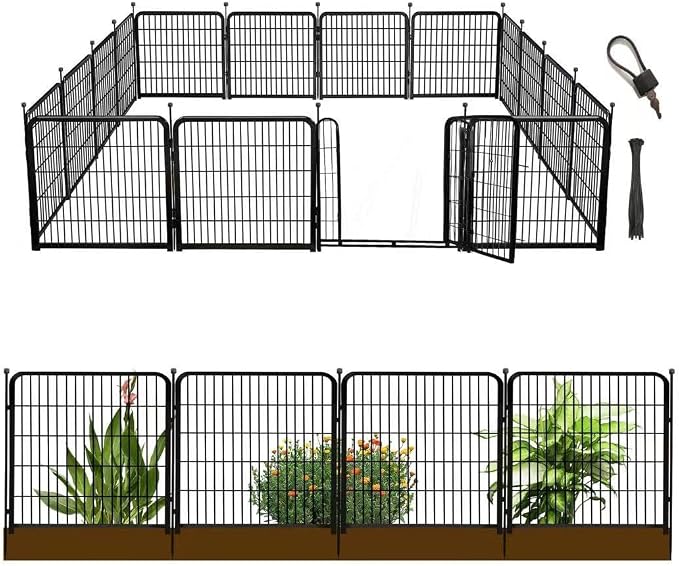 Garden Fence with Gate 32 in×26.6 Ft 12 Panels, Heavy Duty Iron Animal Barrier by Getlaygardenfence