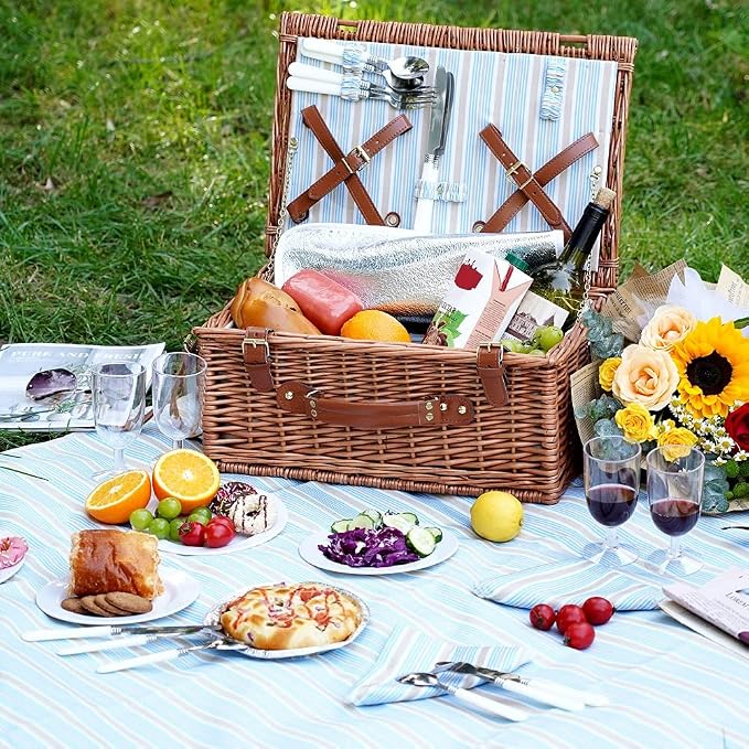 HappyPicnic Wicker Picnic Basket Set - Image 4