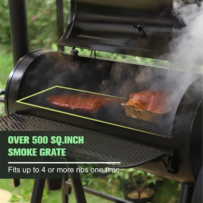 MFSTUDIO Heavy Duty Charcoal Wood Offset Outdoor Smoker Grill, Extra Large - Image 2