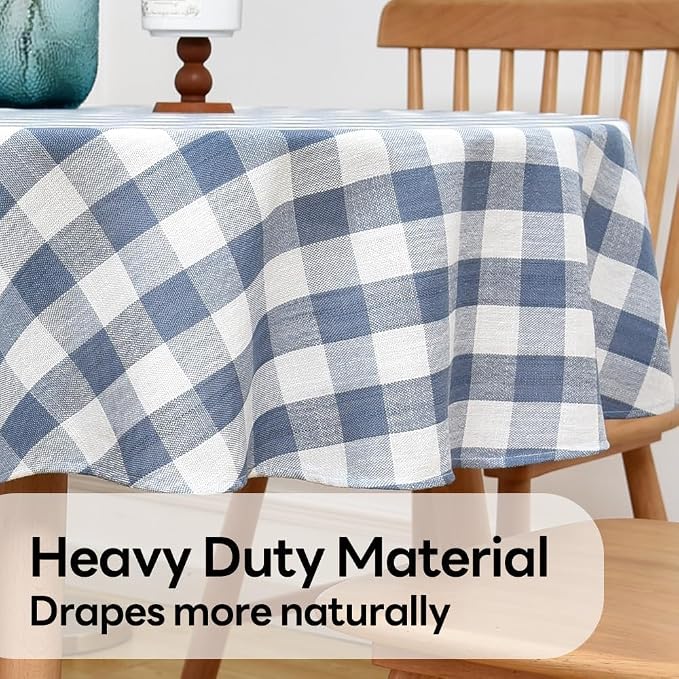 Gingham Table Cloth for Round Tables Sky Blue Checkered Plaid Tablecloth Heavy - Image 5