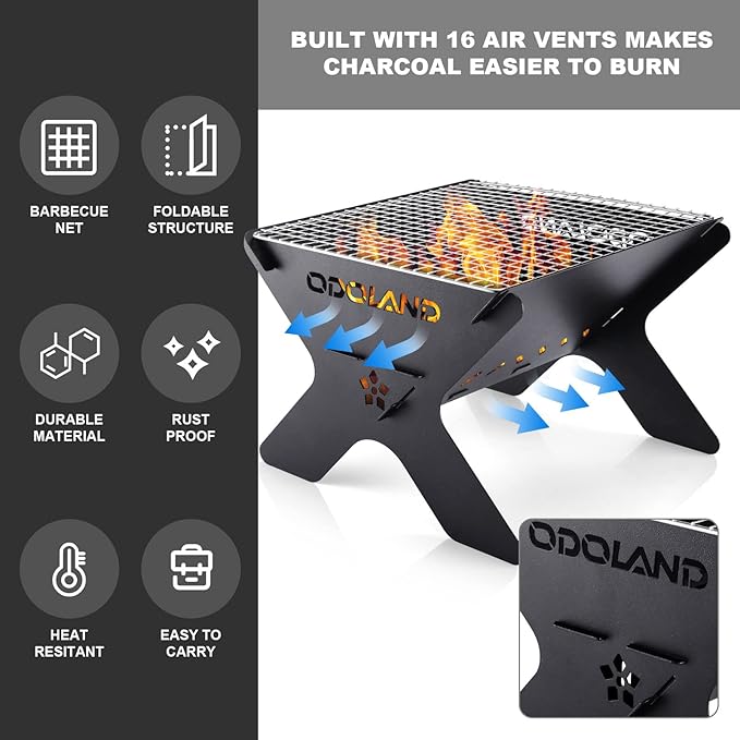 Odoland Camping Campfire Grill, Portable Folding Charcoal Grills, Backpacking - Image 5