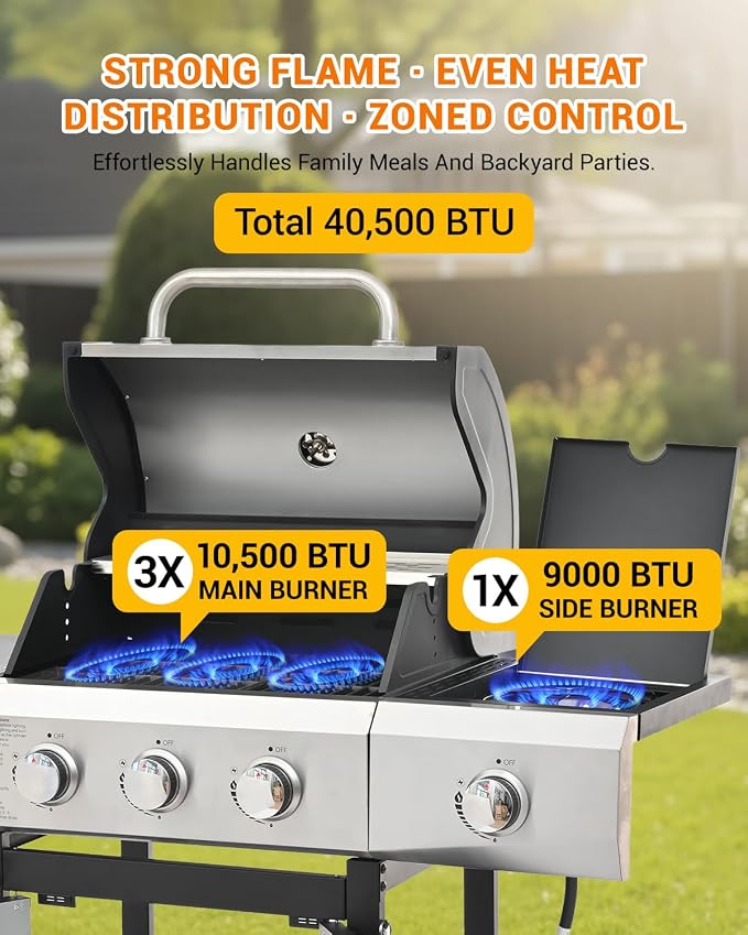 40, 500 BTU 3-Burner Propane Gas Grill - Image 5