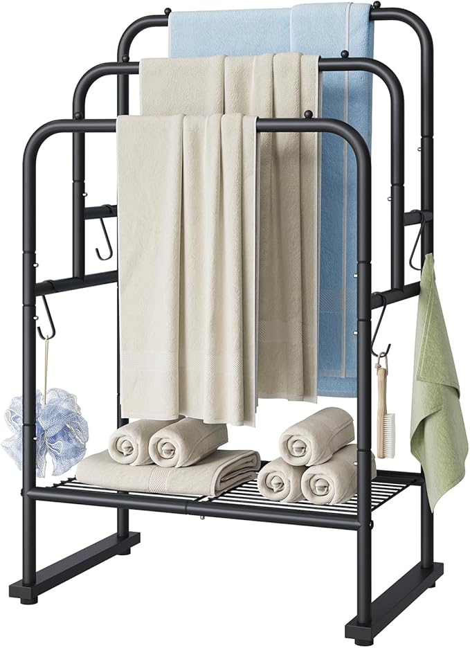 ELYKEN 40'' Tall Standing Towel Racks, 3 Tier Towel Drying Rack Outdoor by ELYKEN