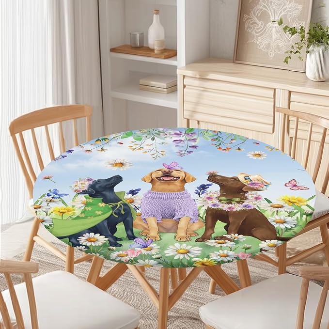 Spring Dogs Round Fitted Tablecloth - Image 7