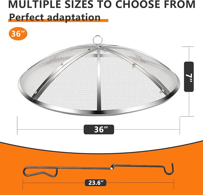 36 Inch Fire Pit Spark Screen, Stainless Steel Fire Pit Screen Cover - Image 2