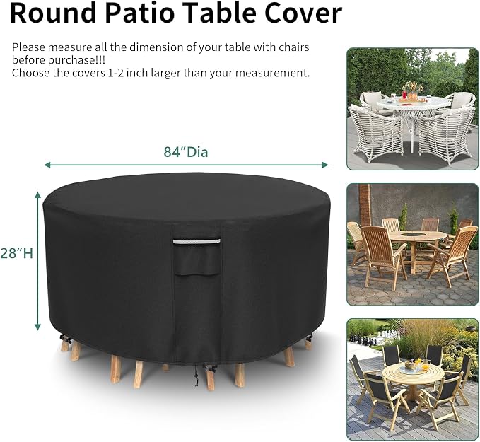Round Patio Furniture Covers, 500D Heavy Duty Waterproof UV Resistant Cover - Image 2
