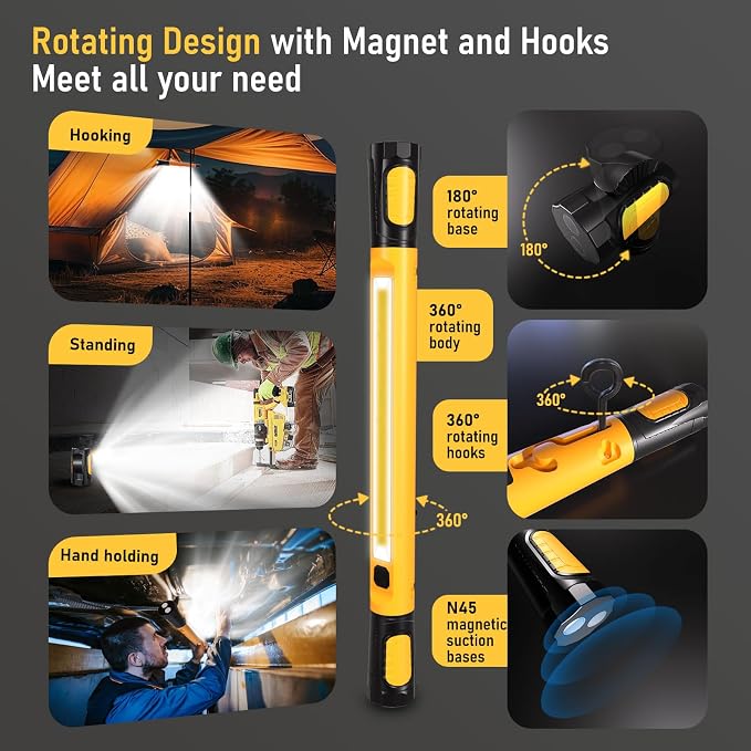 Work Light for Mechanic, 3200LM LED Work Lights, 5400mAh Rechargeable Magnetic - Image 5
