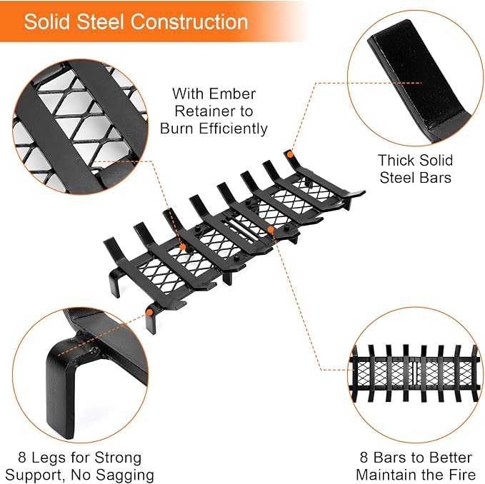 24" Fireplace Grates with Ember Retainer, Fireplace Wood Holder - Image 7