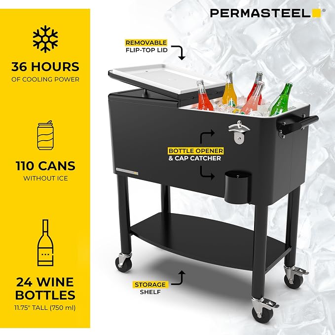 Permasteel 80 Quart Party Cooler, Rolling Ice Chest - Image 5