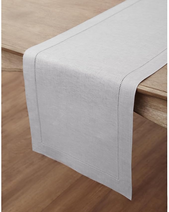 Solino Home Linen Soft Grey Table Runner 144 Inches Long - Image 3