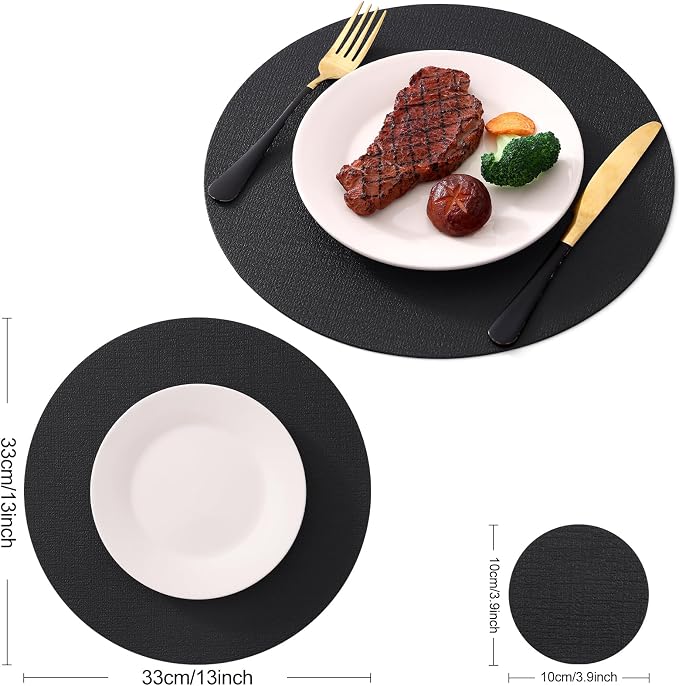 Homaxy Round Faux Leather Placemats and Coasters, Washable Dual-Side Table Mats - Image 6