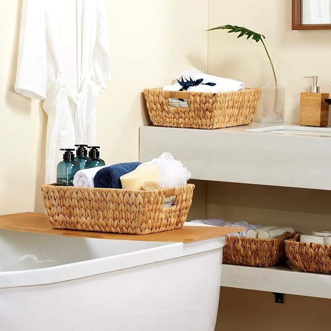 Wicker Baskets 2 Pack, Water Hyacinth Wicker Storage Basket - Image 5