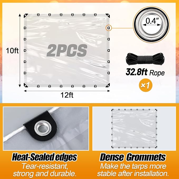 10x12ft Anti-Tear Clear Tarp Waterproof - Image 7