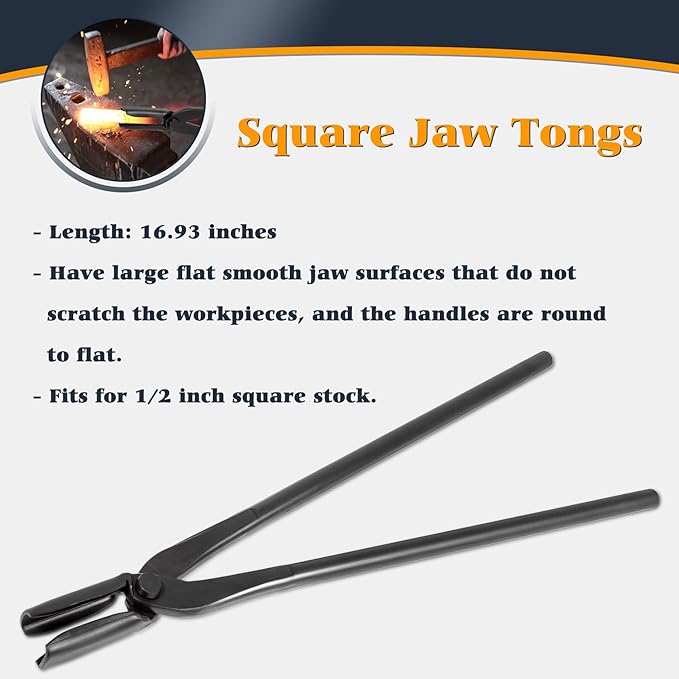 Tongs Set, 5-Piece Black Steel with V-Bit and Wolf Jaw