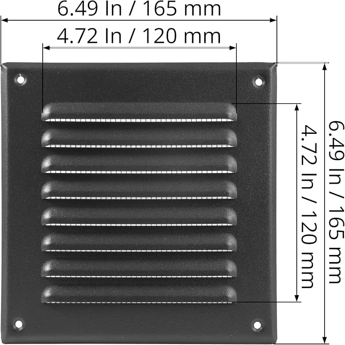 Square Ventilation Grille / 5" x 5" Inch Inside Measurement/Black Metal Air - Image 2
