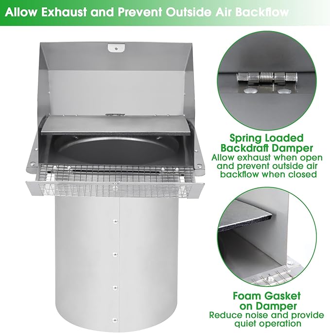 10 Inch Hooded Wall Vent with Screen and Damper, Exterior Wall Exhaust Vent - Image 4