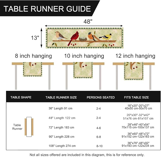 Seliem Summer Birds Tree Branches Table Runner, Cardinal Home Kitchen Dining - Image 7