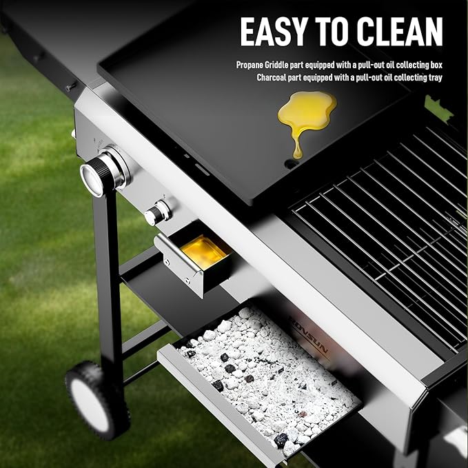 Bonnlo Propane Flat Top Griddle and Charcoal Grill Combo - Image 5
