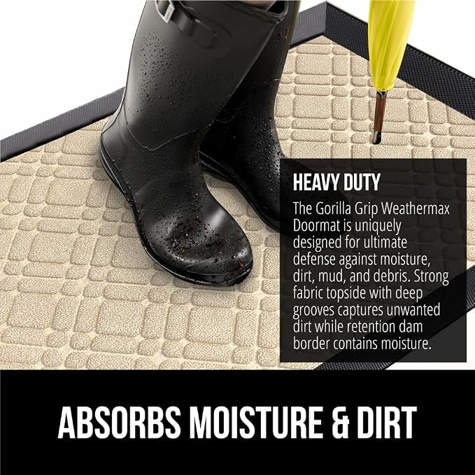 GORILLA GRIP 100% Waterproof All-Season WeatherMax Doormat US Designed Natural - Image 4