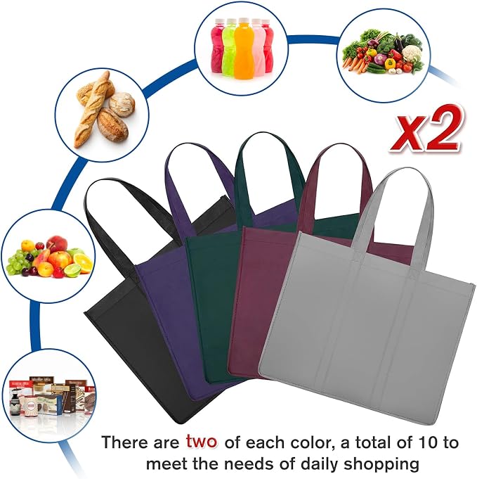 WISELIFE Reusable Grocery Shopping Bags 10 Pack Large Foldable Tote Bags Bulk - Image 3