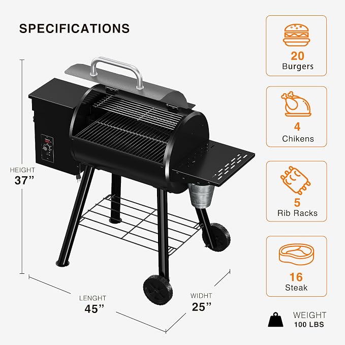 Wood Pellet Smoker Grill and Smoker, 440 SQ. IN Cook Area, Pellet Grill - Image 3