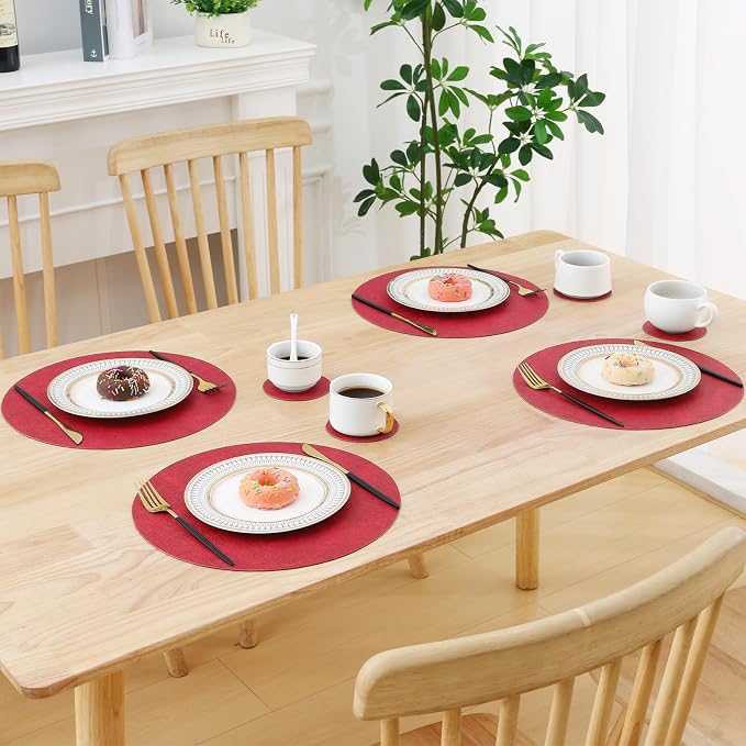 Homaxy Round Faux Leather Placemats and Coasters, Washable Dual-Side Table Mats - Image 7