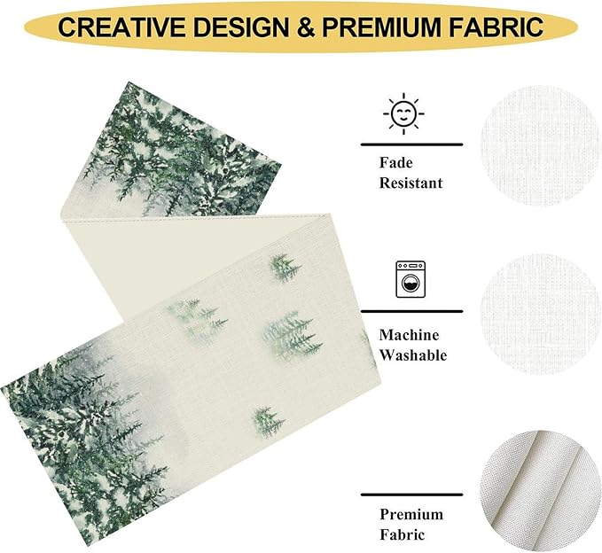 Forest Table Runner, Rustic Farmhouse Mountains Birds Pine Tree Woodland Jungle - Image 4