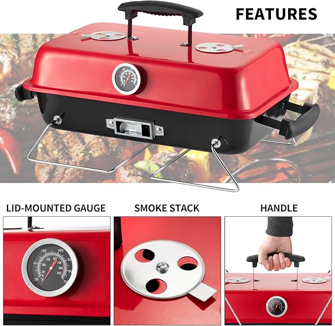 Portable Charcoal Grill, Tabletop Outdoor Barbecue Smoker, Small BBQ Grill - Image 6