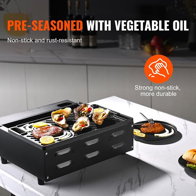 VEVOR Reversible Grill/Griddle, 17x10'' Pre-Seasoned Cast Iron Griddle - Image 4
