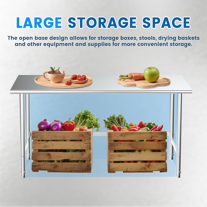 Treshin Open Base Stainless Steel Table 24" X 48", Commercial Heavy Duty Prep & - Image 6