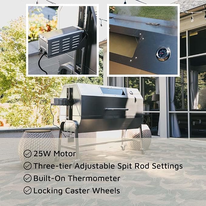 Ash & Ember 25 Watt Stainless Steel BBQ Rotisserie Grill, Rated 125 LB - Image 2