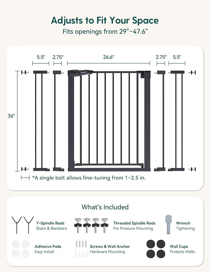 BABELIO 36" Tall Baby Gate, 29-48" Auto-Close & Pressure Mounted - Image 6