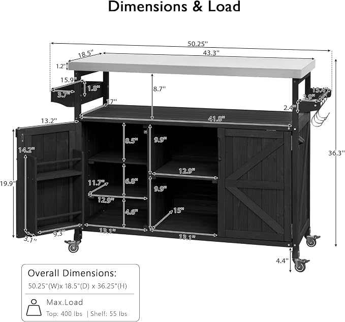 50.25" Grill Cart with Stainless Steel Tabletop - Image 8