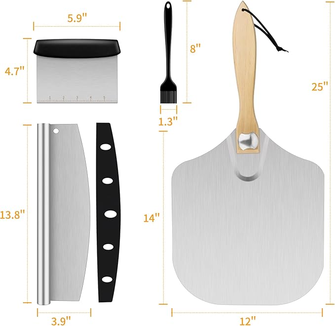 Pizza Peel 12x14 Inch Aluminum with Adjustable Handle and Rocker Cutter