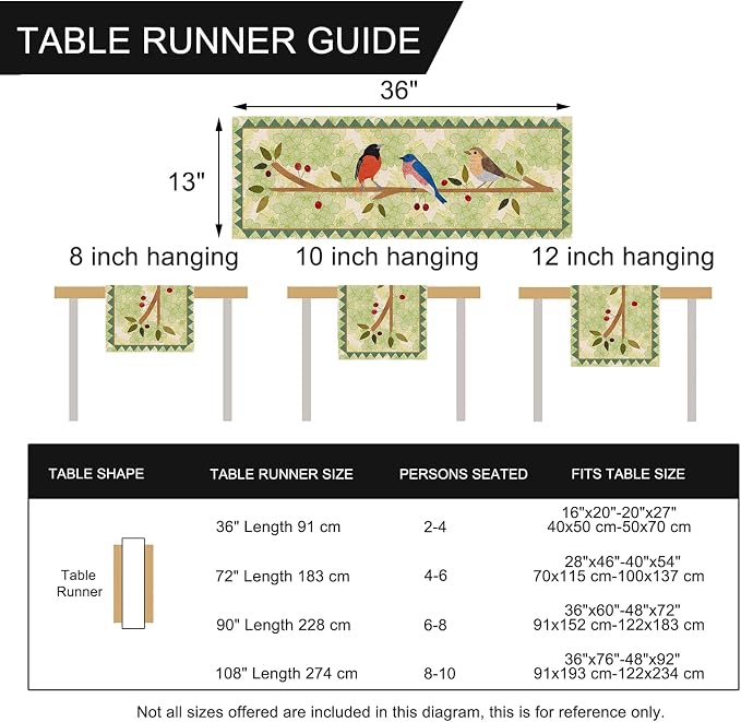 Seliem Summer Birds Tree Branches Table Runner, Cardinal Home Kitchen Dining - Image 7