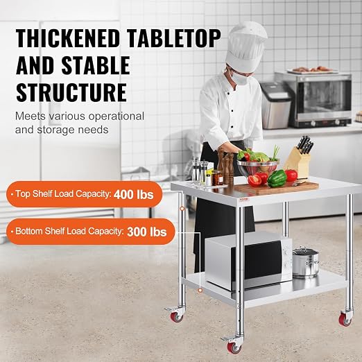 Vevor 30x36x34 Inch Stainless Steel Work Table 3-Stage Adjustable Shelf - Image 3