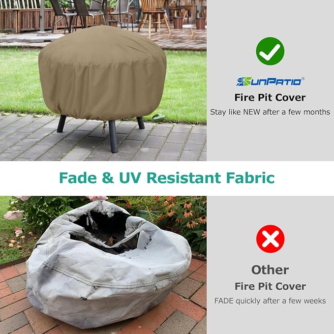 SunPatio Outdoor Round Fire Pit Cover 32 inch, Heavy Duty Waterproof Fire Pit - Image 4