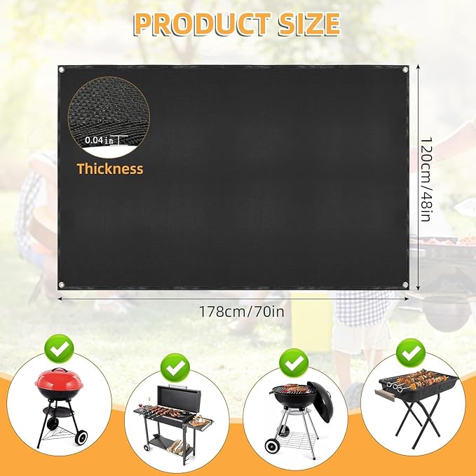 Grill Pad Floor Mat, 70x48 in Fireproof Black Glass Fiber