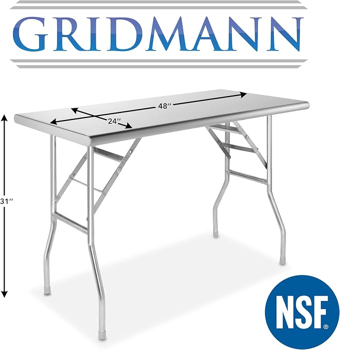 GRIDMANN Stainless Steel Folding Table 48 x 24 Inch, NSF Kitchen Prep & Work - Image 2