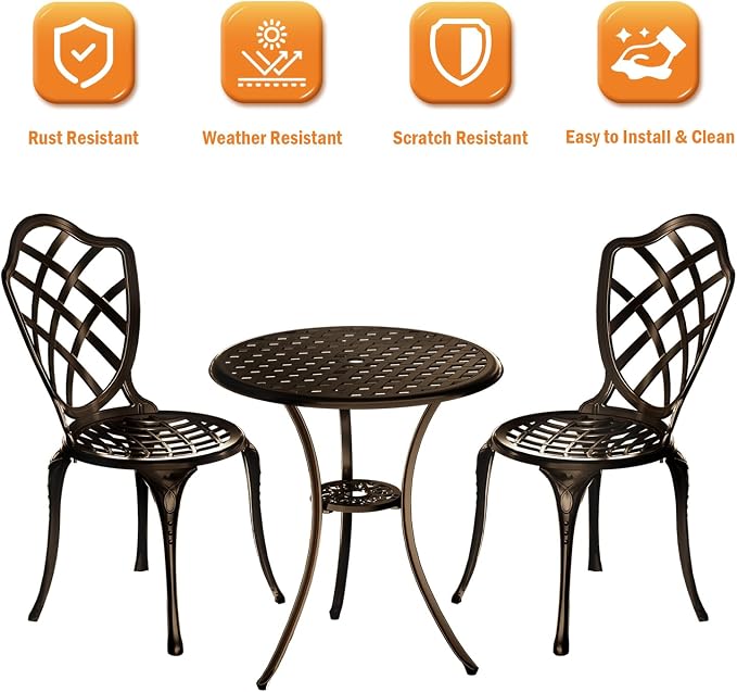3 Piece Patio Bistro Set, Outdoor Bistro Table and Chairs Set of 2 w/Umbrella - Image 3