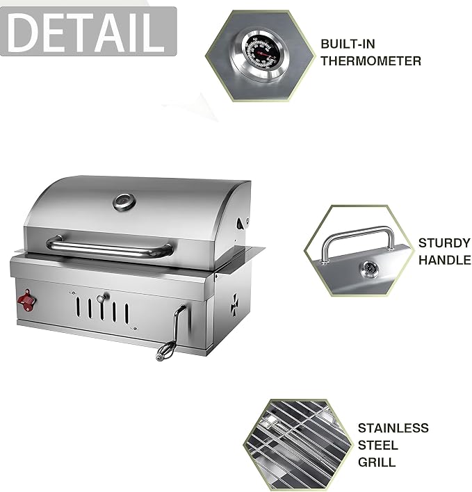 28 Inch Built In Charcoal Grills, Stainless Steel Charcoal bbq Grill Built In - Image 5