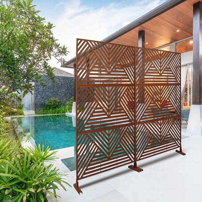 Outdoor Privacy Screen with Geometric Design – Metal Decorative Panel, - Image 2
