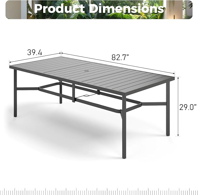 Outdoor Patio Dining Table for 8, All Weather Wrought Iron Black Outdoor Table - Image 3