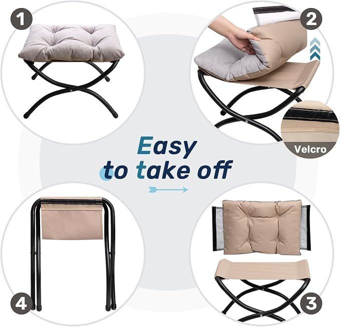 HollyHOME 15" Folding Footrest Stool, Upholstered Small Foldable Ottoman - Image 5