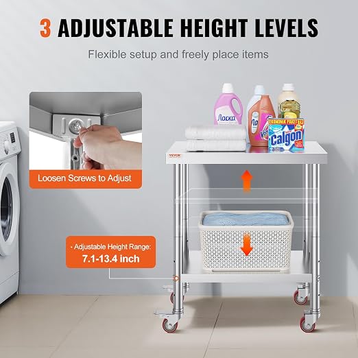Mophorn 30x18x34 Inch Stainless Steel Work Table 3-Stage Adjustable Shelf - Image 6