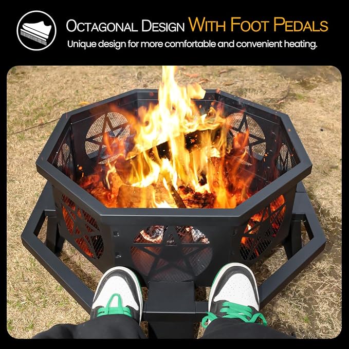 32 Inch Small Octagonal Fire Pit, Outdoor Wood Burning Fire Pits - Image 6